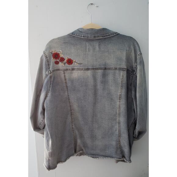 Angels Forever Young Raw Hem Faded Denim Jacket with Flower Embroidery Size 2X - Picture 7 of 10